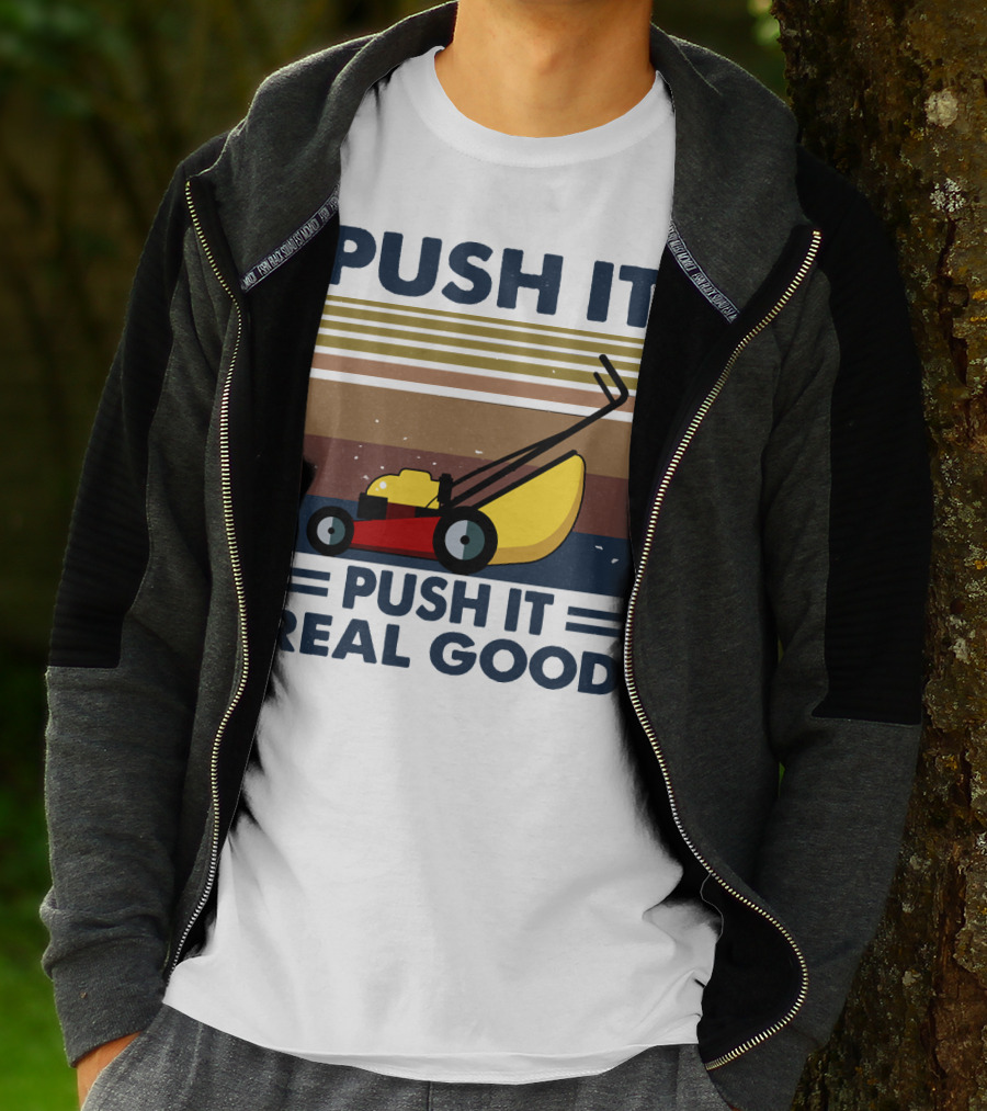 Push It Push It Real Good Lawn Mower Retro Stripes T-Shirt