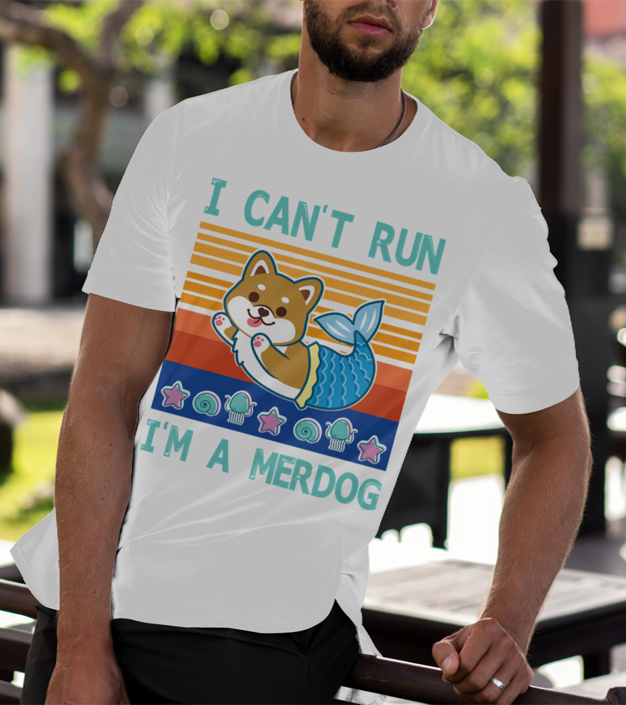 Mermaid Corgi I Can't Run I'm A Merdog With Starfish And Seashells T-Shirt