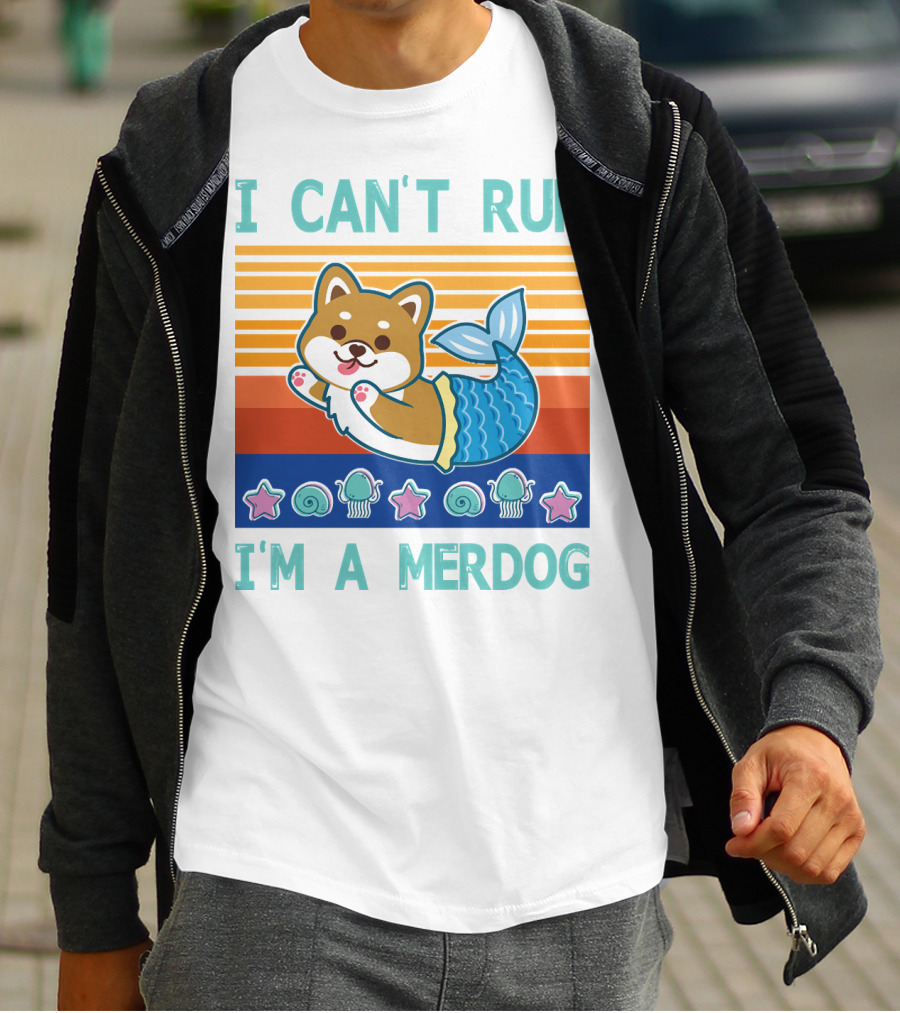Mermaid Corgi I Can't Run I'm A Merdog With Starfish And Seashells T-Shirt