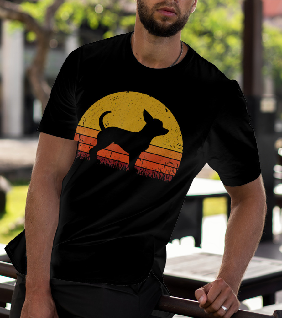 Retro Chihuahua Silhouette In Sunset T-Shirt