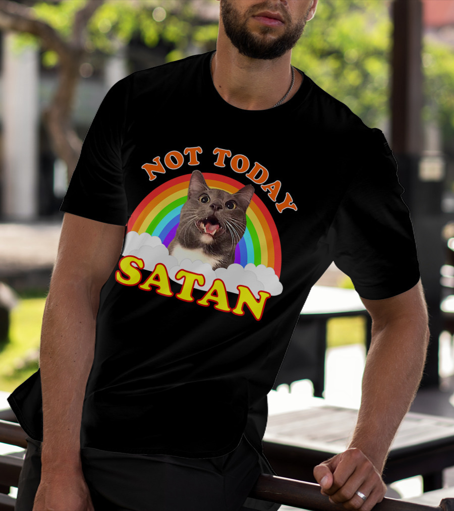 Not Today Satan Cat Rainbow Cloud Funny T-Shirt