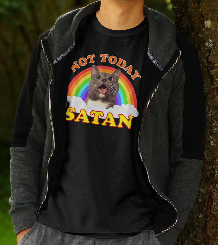 Not Today Satan Cat Rainbow Cloud Funny T-Shirt