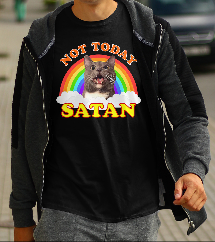 Not Today Satan Cat Rainbow Cloud Funny T-Shirt