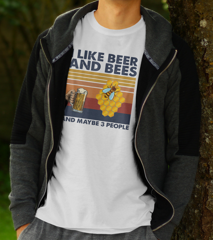 I Like Beer And Bees Honeycomb Maybe 3 People T-Shirt