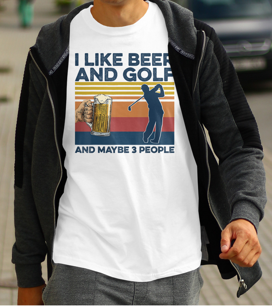 I Like Beer And Golf Maybe 3 People Retro Silhouette With Beer Mug T-Shirt