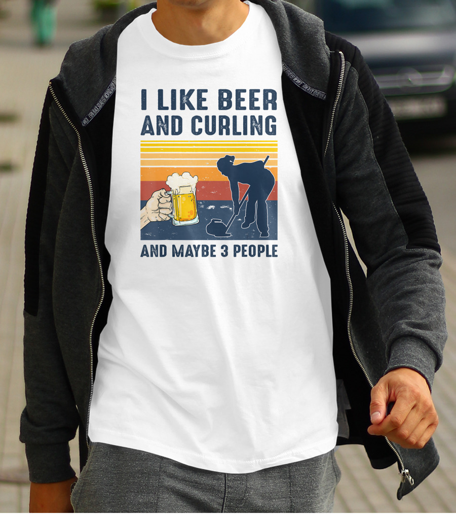 I Like Beer And Curling And Maybe 3 People Retro T-Shirt