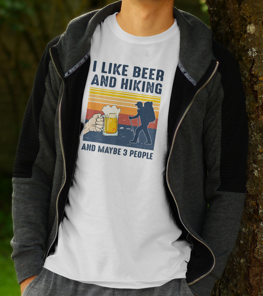 I Like Beer And Hiking Silhouette Maybe 3 People Retro T-Shirt