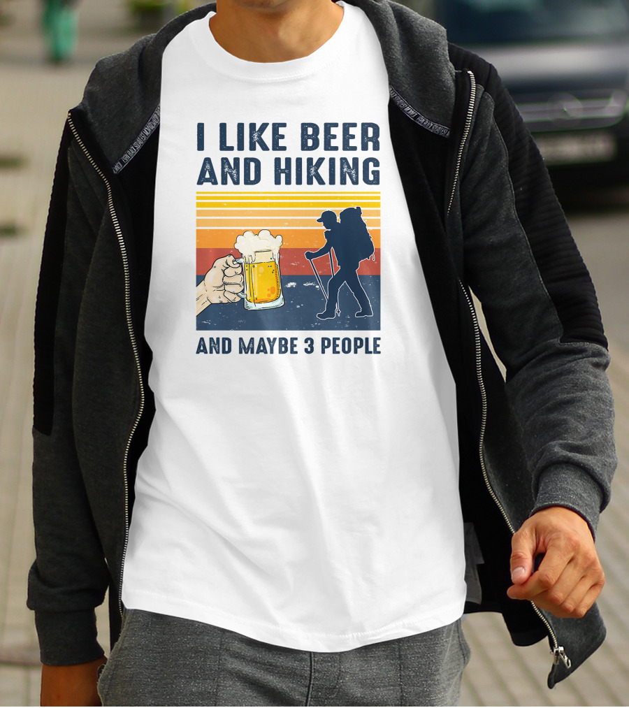 I Like Beer And Hiking Silhouette Maybe 3 People Retro T-Shirt