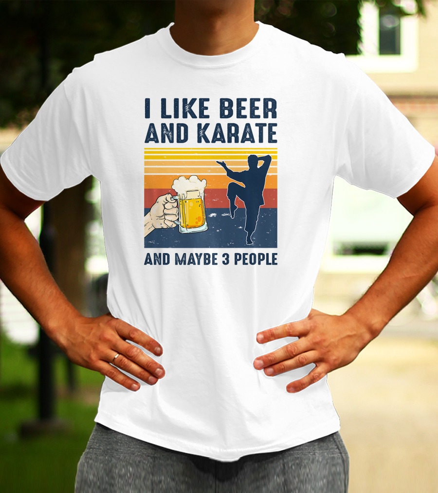 I Like Beer And Karate And Maybe 3 People Vintage Sunset T-Shirt