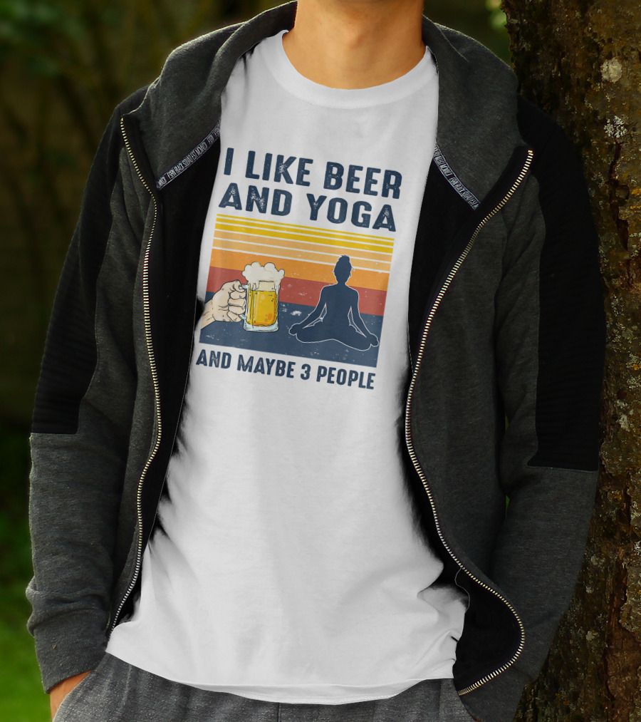 I Like Beer And Yoga And Maybe 3 People Retro Vintage T-Shirt