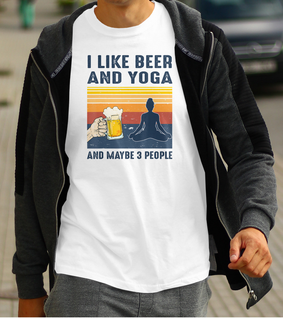 I Like Beer And Yoga And Maybe 3 People Retro Vintage T-Shirt