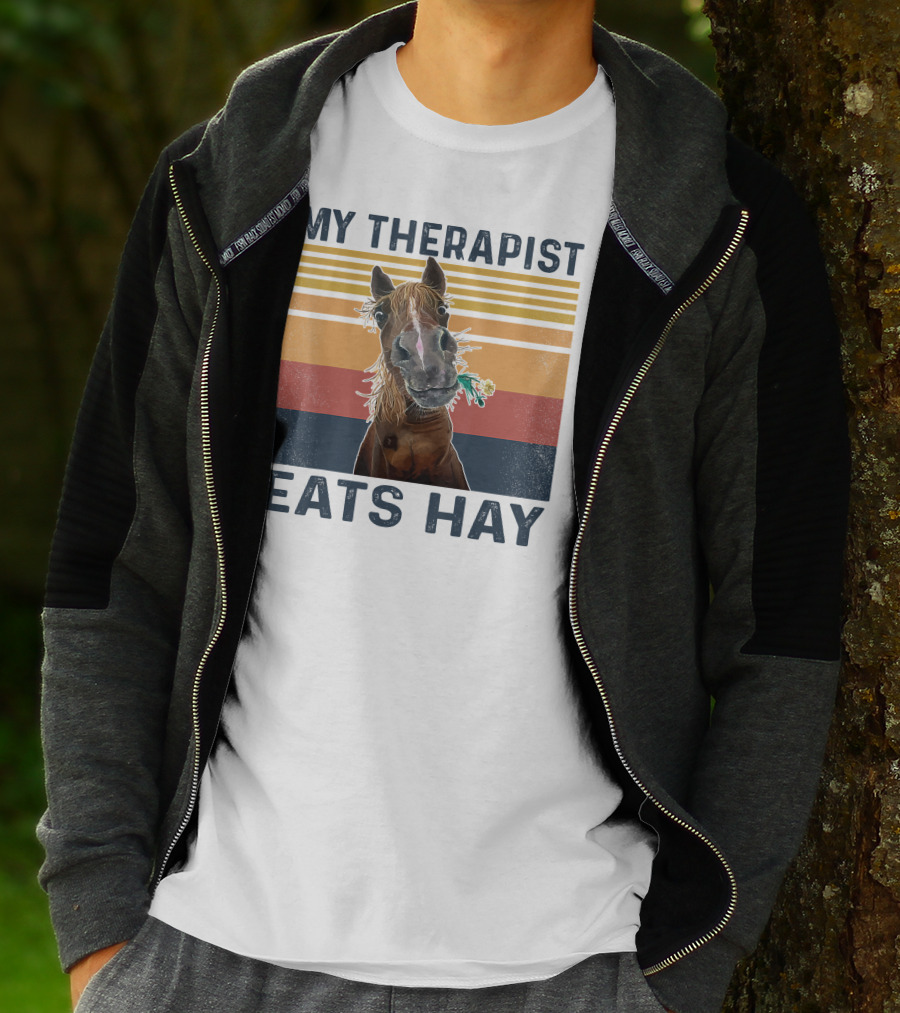My Therapist Eats Hay Funny Horse Lover Retro Stripes T-Shirt