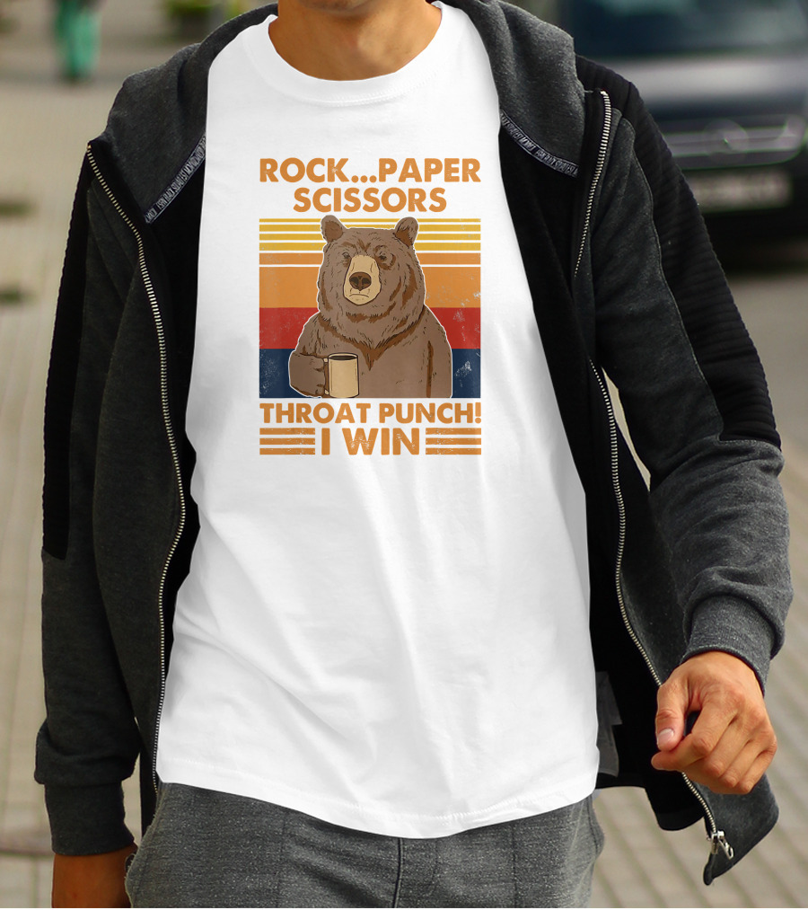 Rock Paper Scissors Throat Punch I Win Funny Bear Retro Style With Coffee Mug T-Shirt