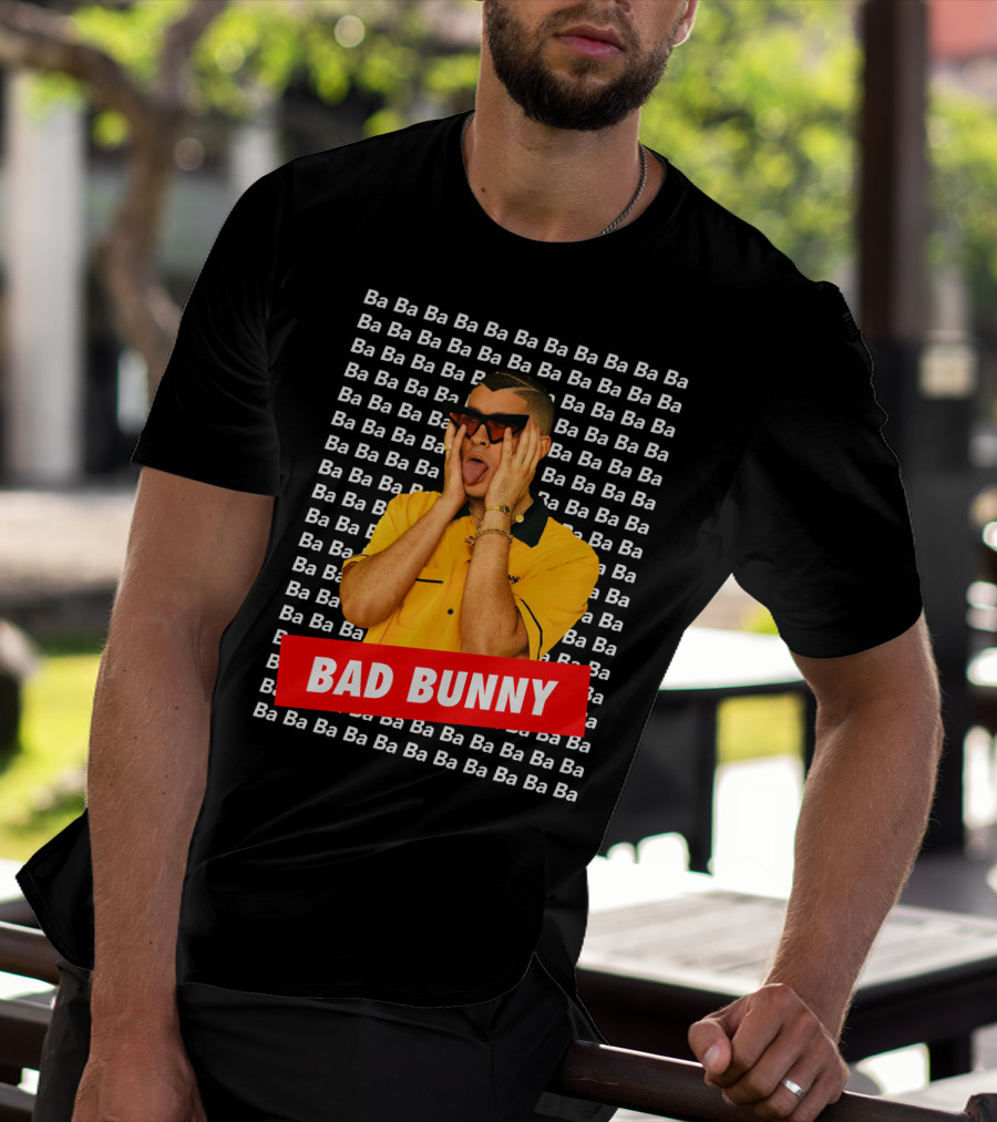 BAD BUNNY Ba Ba Ba Pattern Yellow Shirt Sunglasses T-Shirt