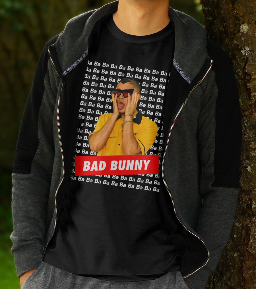 BAD BUNNY Ba Ba Ba Pattern Yellow Shirt Sunglasses T-Shirt