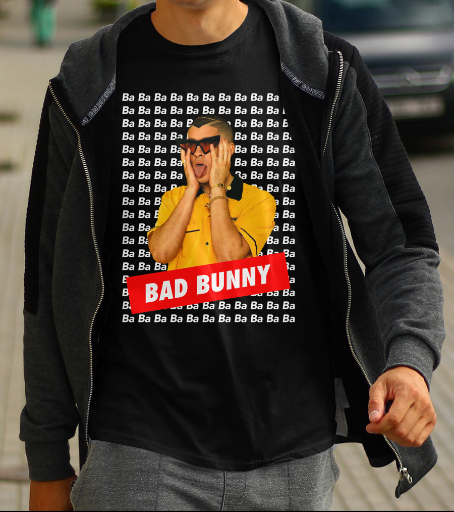 BAD BUNNY Ba Ba Ba Pattern Yellow Shirt Sunglasses T-Shirt