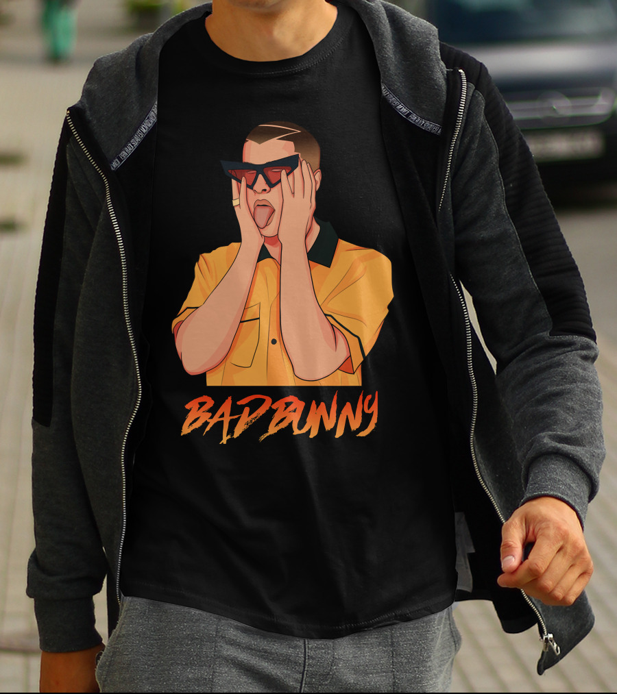 Bad Bunny El Conejo Malo Graphic Style Sunglasses Orange T-Shirt