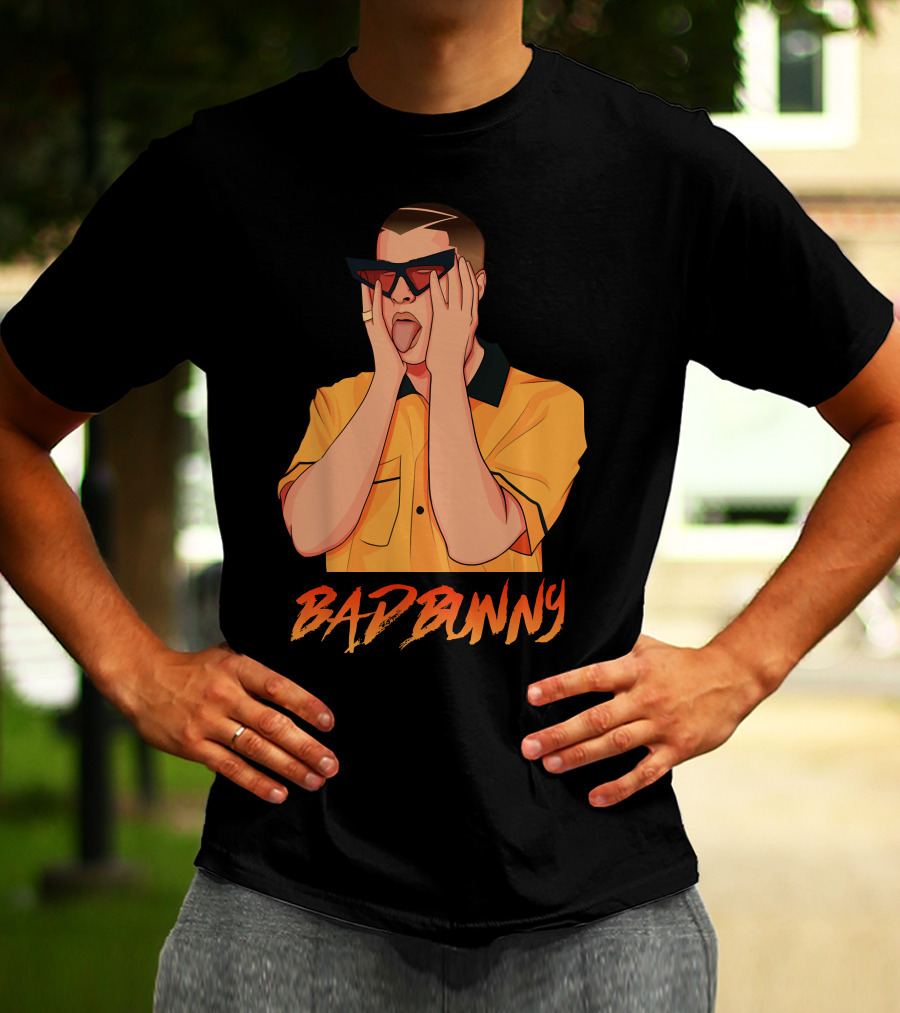 Bad Bunny El Conejo Malo Graphic Style Sunglasses Orange T-Shirt