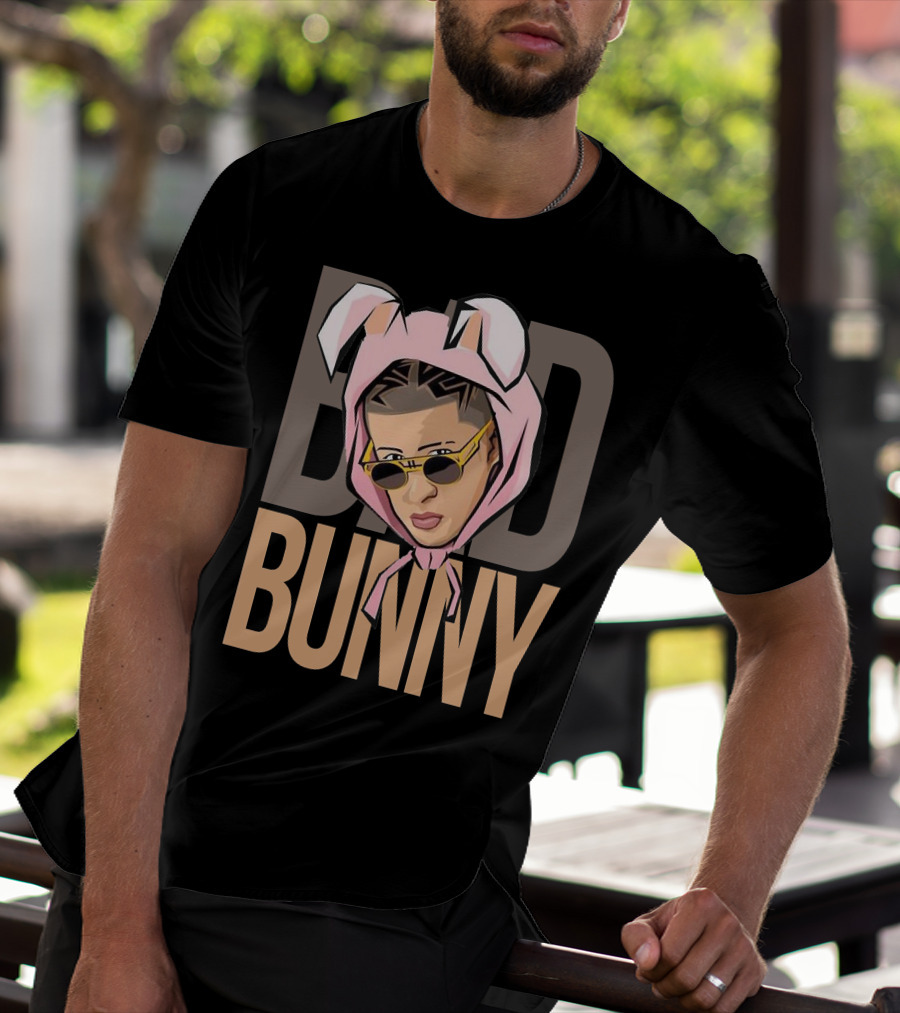 BAD BUNNY Iconic Style With Sunglasses And Bunny Ears T-Shirt