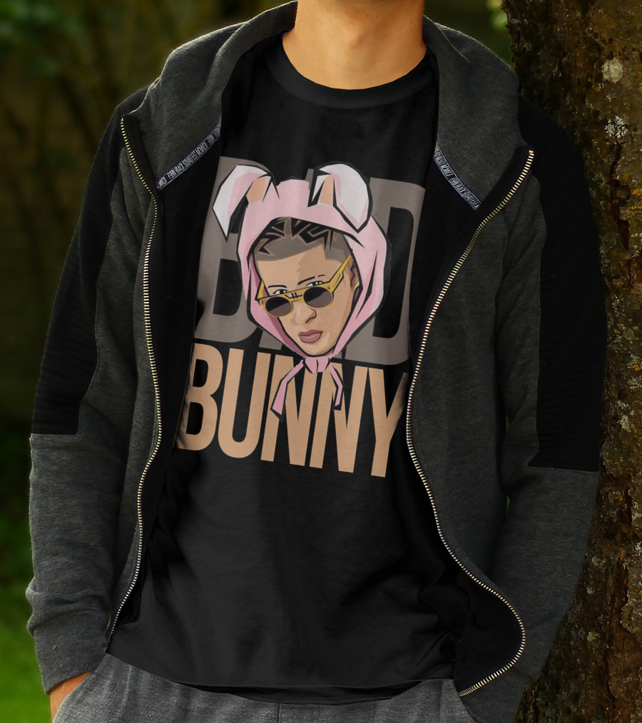 BAD BUNNY Iconic Style With Sunglasses And Bunny Ears T-Shirt