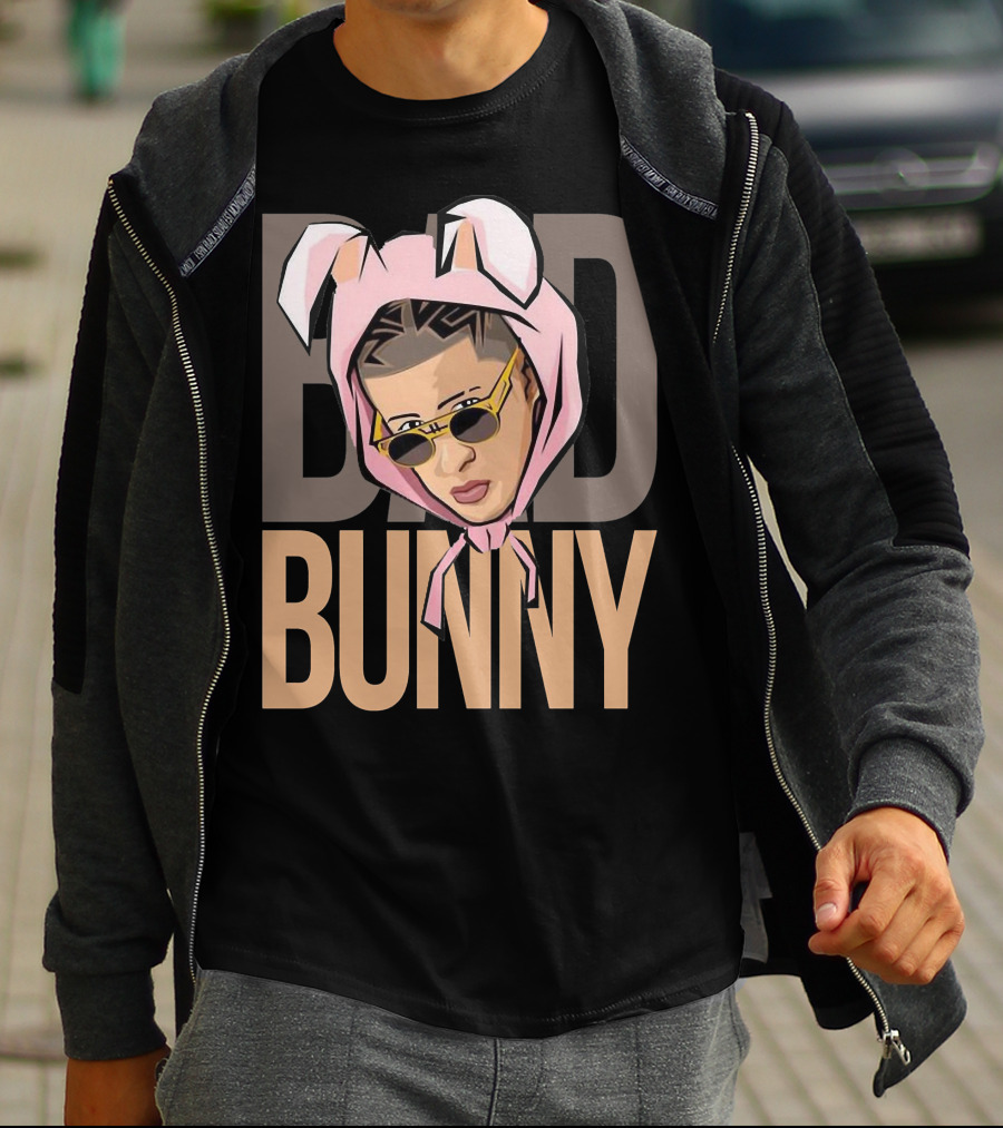 BAD BUNNY Iconic Style With Sunglasses And Bunny Ears T-Shirt