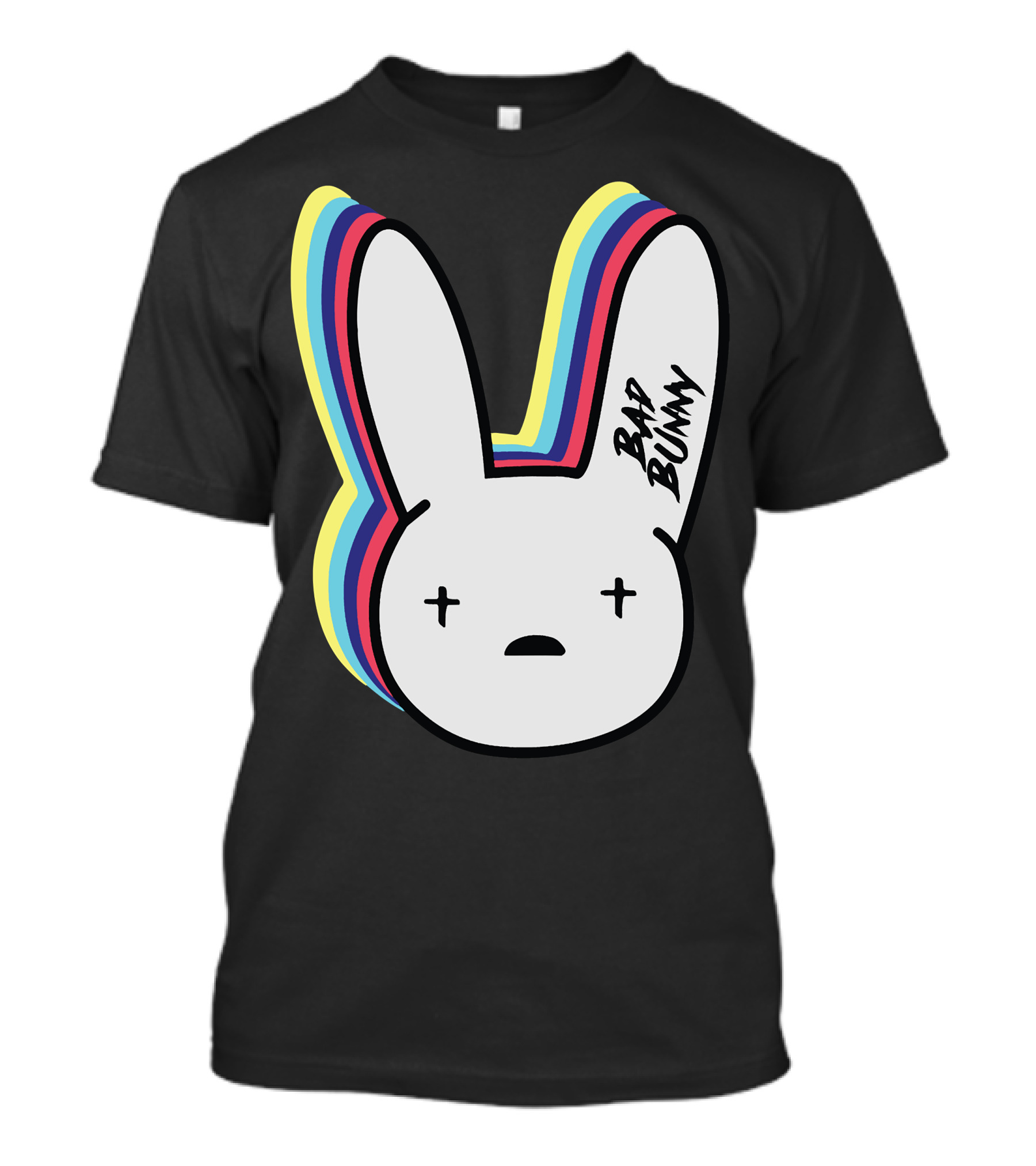 Bad Bunny Cross-Eyed Bunny Head Multicolor Outline T-Shirt