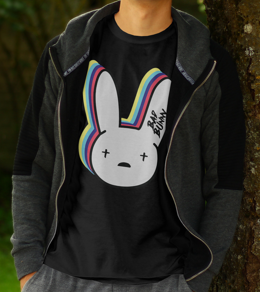 Bad Bunny Cross-Eyed Bunny Head Multicolor Outline T-Shirt