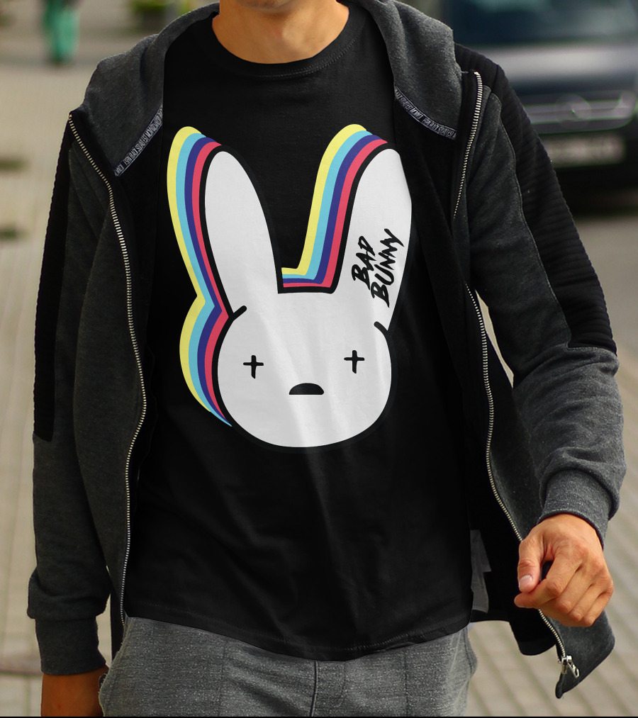 Bad Bunny Cross-Eyed Bunny Head Multicolor Outline T-Shirt
