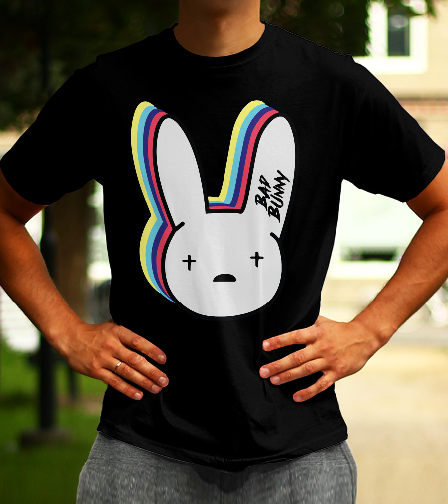 Bad Bunny Cross-Eyed Bunny Head Multicolor Outline T-Shirt