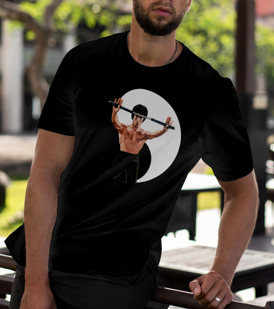 Bruce Lee Nunchaku Pose Yin Yang Martial Arts T-Shirt