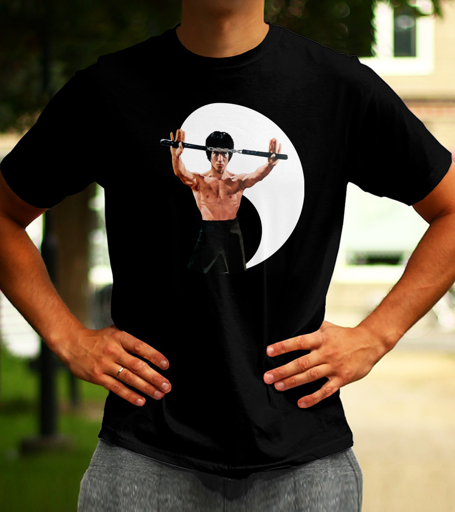 Bruce Lee Nunchaku Pose Yin Yang Martial Arts T-Shirt