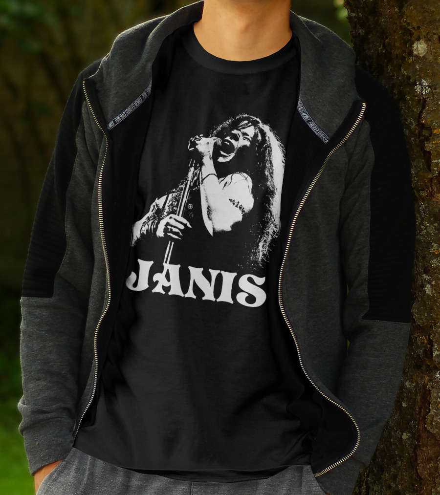 Janis Joplin White Stencil T-Shirt