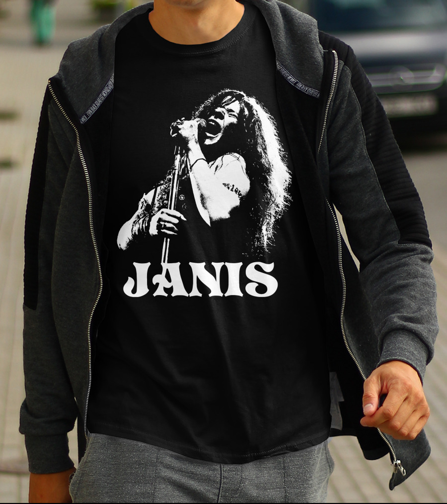 Janis Joplin White Stencil T-Shirt