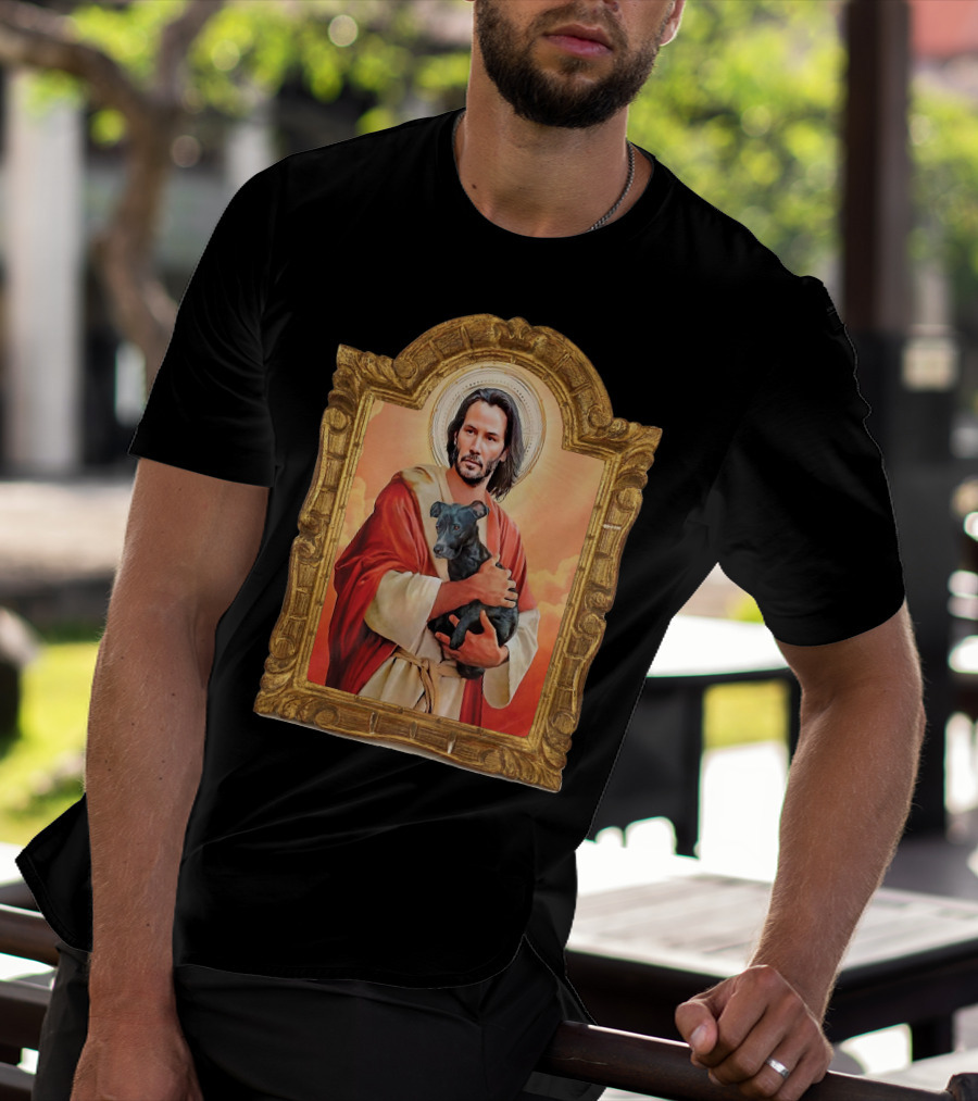 Keanu Reeves St John Patron Holding Doggies Sacred Halo Frame T-Shirt