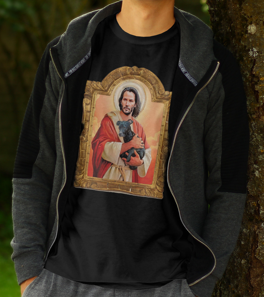 Keanu Reeves St John Patron Holding Doggies Sacred Halo Frame T-Shirt