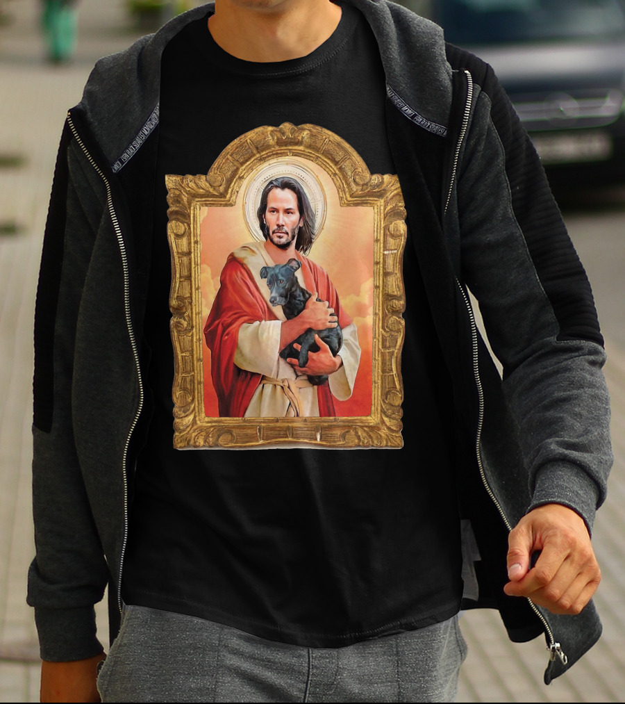 Keanu Reeves St John Patron Holding Doggies Sacred Halo Frame T-Shirt