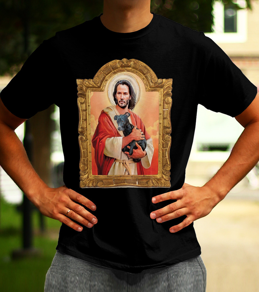 Keanu Reeves St John Patron Holding Doggies Sacred Halo Frame T-Shirt