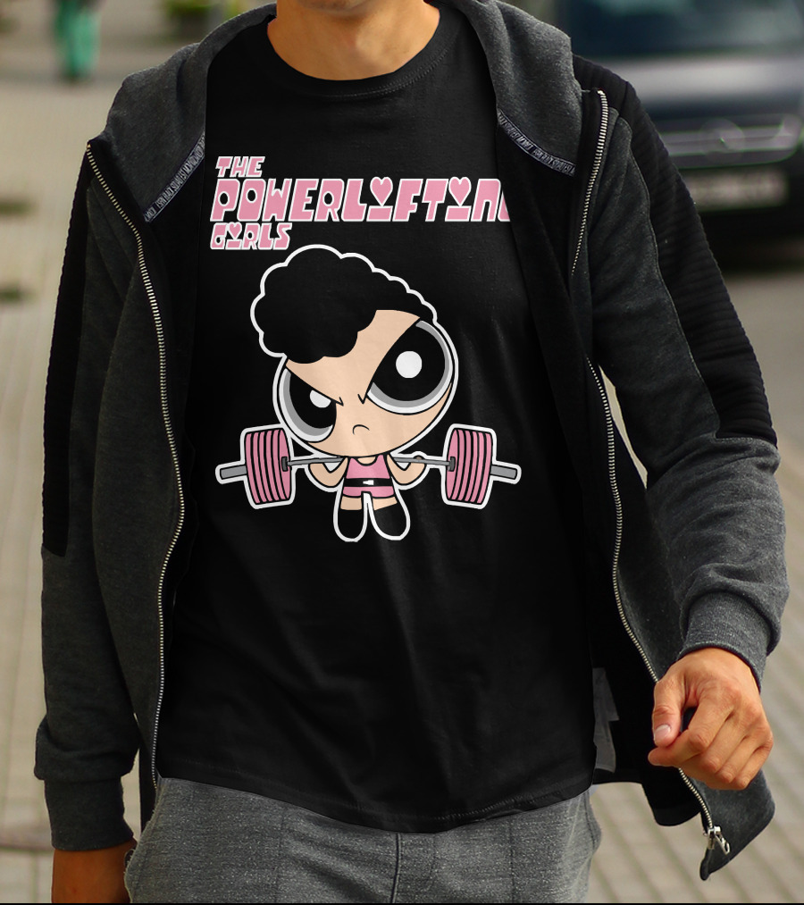 Powerpuff Girls The Powerlifting Girls Cartoon Character Lifting Weights T-Shirt
