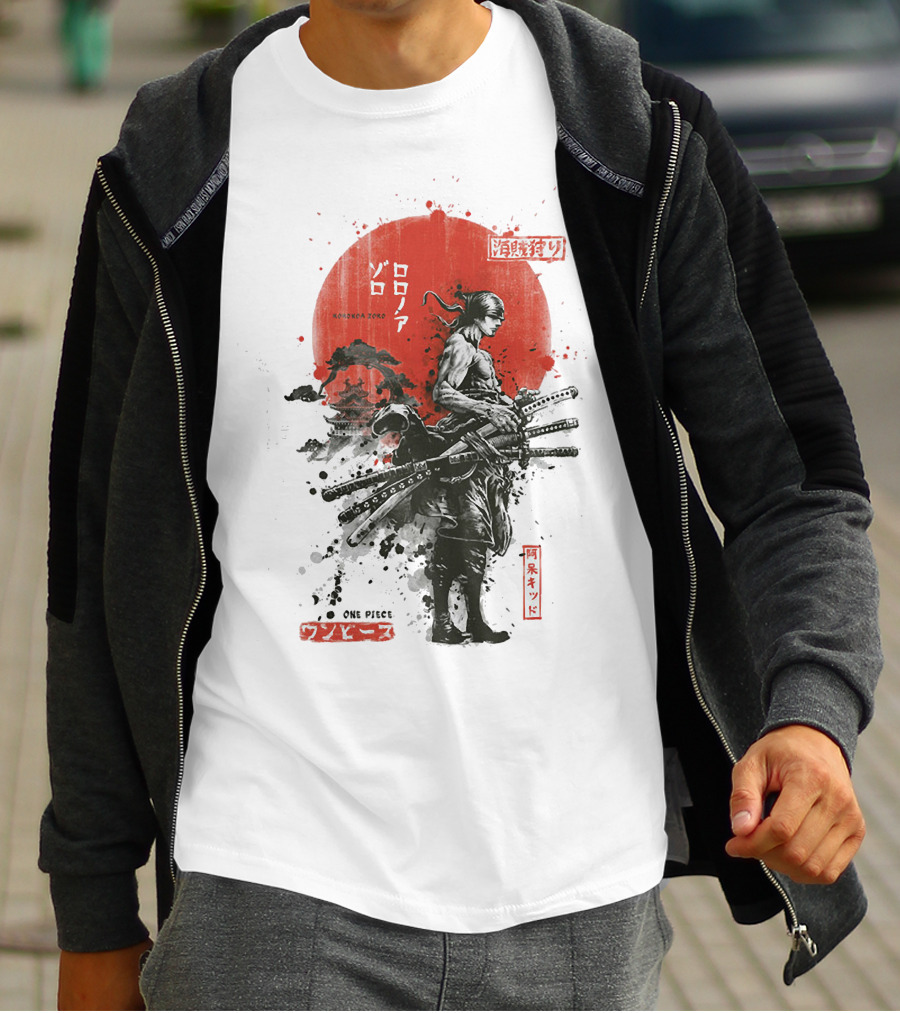 Roronoa Zoro Wano Arc Samurai Swords One Piece Anime Kanji T-Shirt