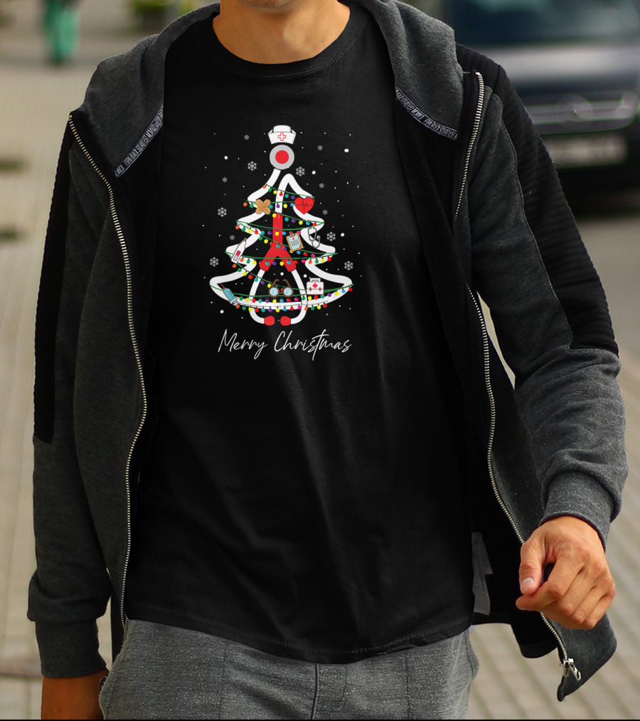 Merry Christmas Nurse Holiday Tree Yuletide Practitioners T-Shirt