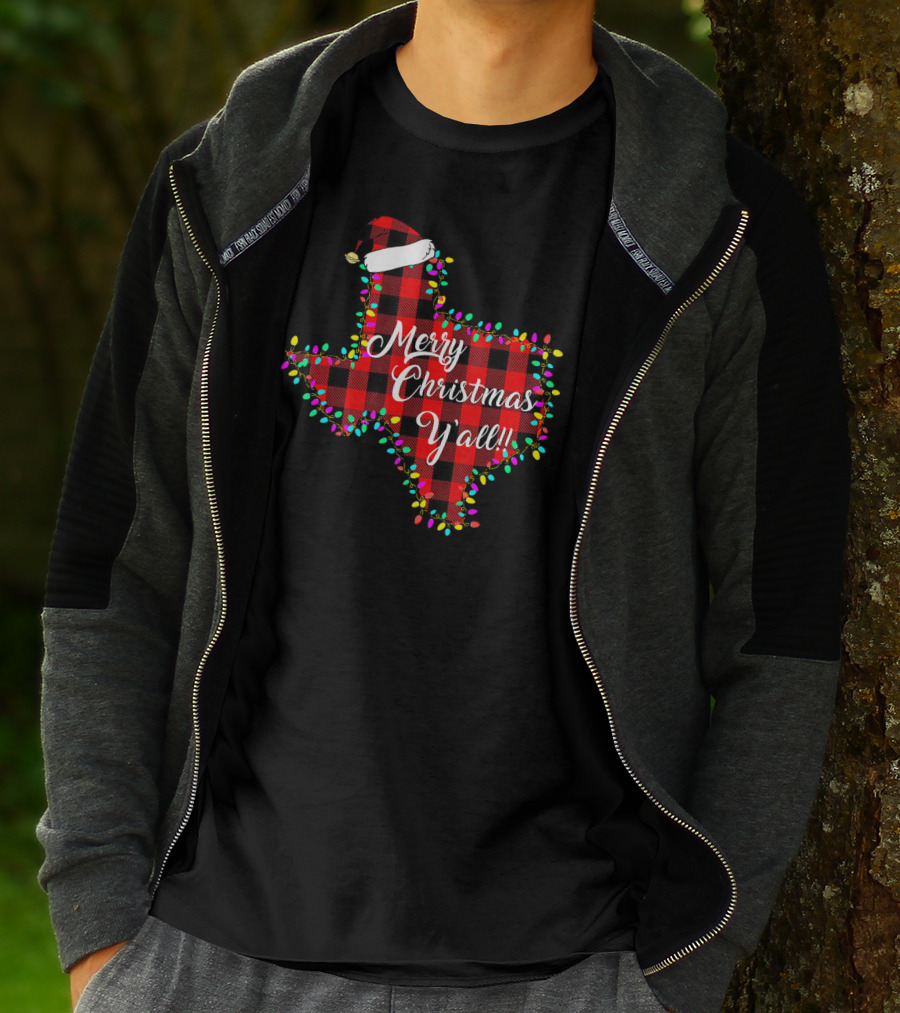 Texas Merry Christmas Y'All Plaid Lights T-Shirt