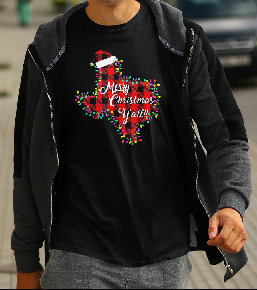 Texas Merry Christmas Y'All Plaid Lights T-Shirt