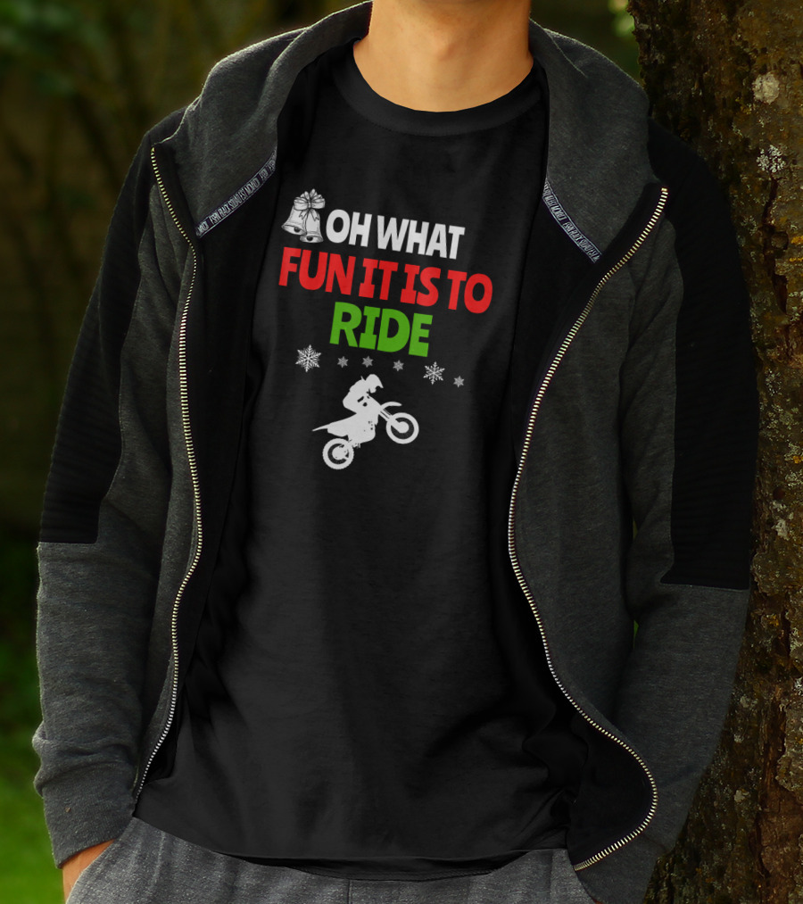 Oh What Fun It Is To Ride Christmas Dirt Bike With Bells And Snowflakes T-Shirt