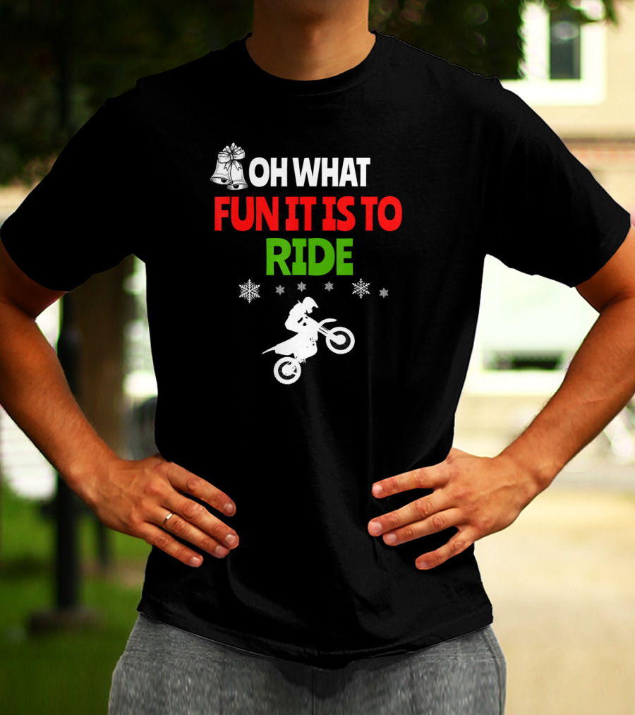 Oh What Fun It Is To Ride Christmas Dirt Bike With Bells And Snowflakes T-Shirt