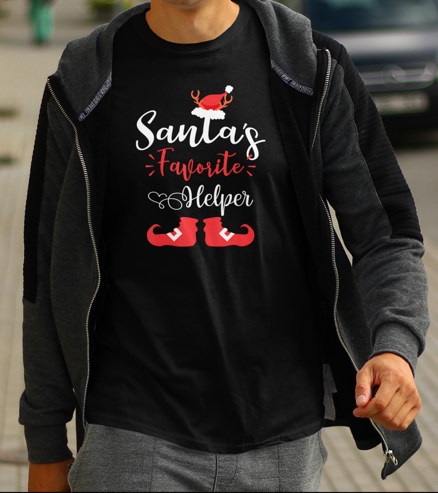 Santa's Favorite Helper Reindeer Antlers And Red Elf Shoes T-Shirt