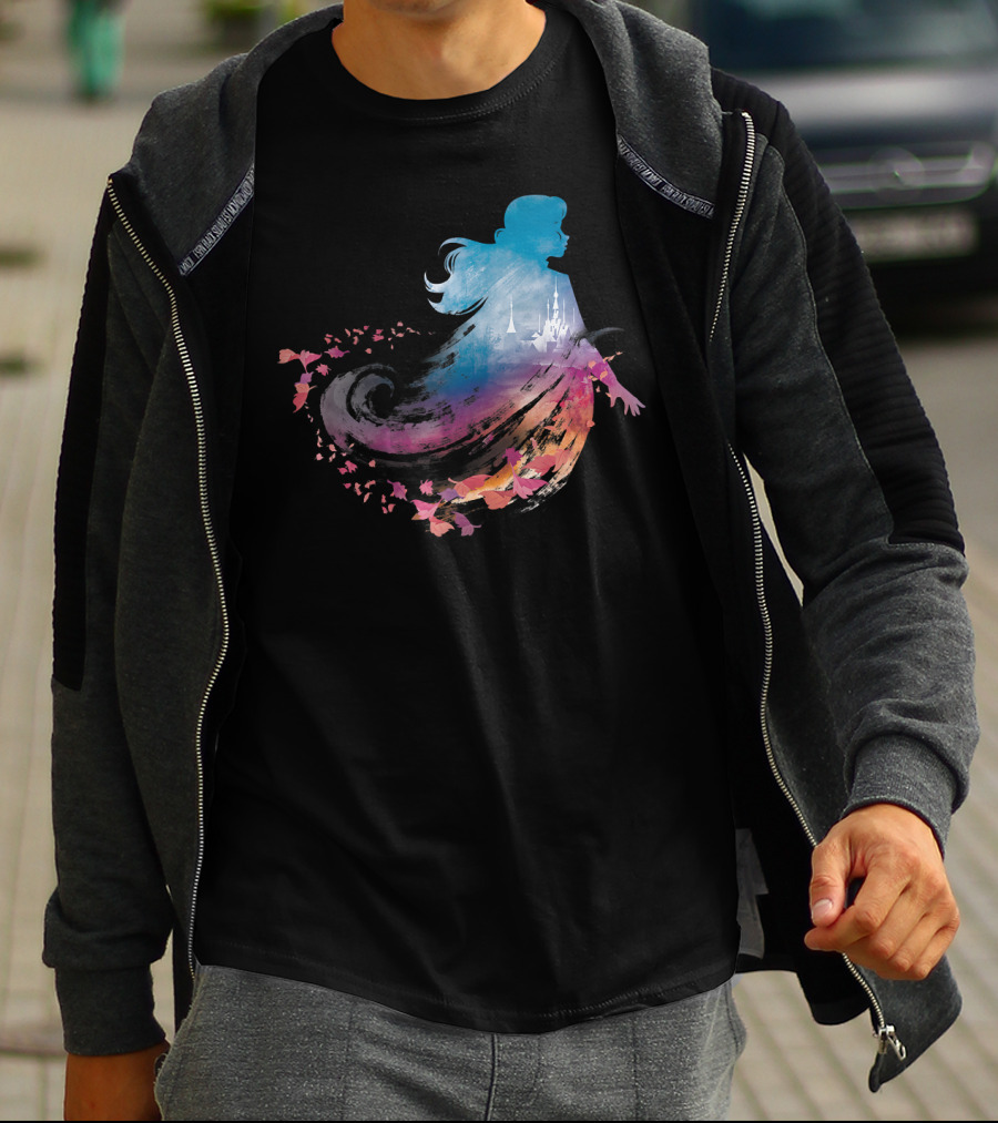 Disney Frozen 2 Anna Silhouette With Castle And Falling Leaves T-Shirt