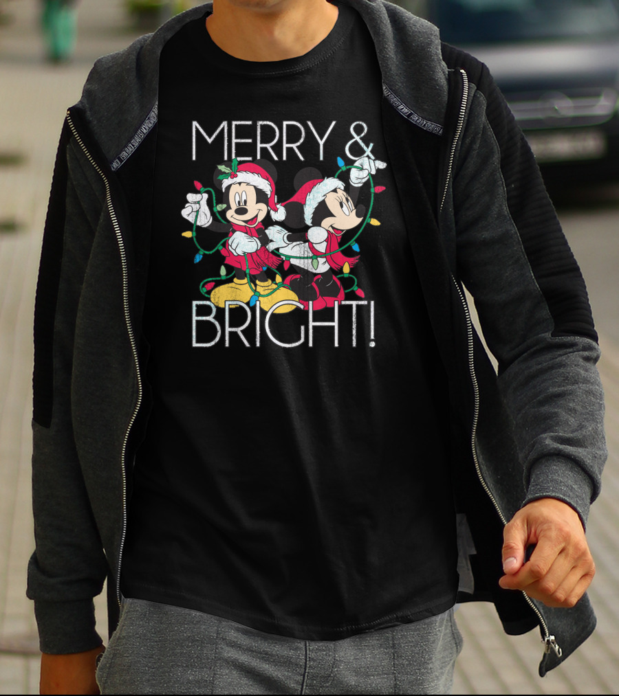 Merry And Bright Minnie And Mickey Disney Christmas Foil T-Shirt
