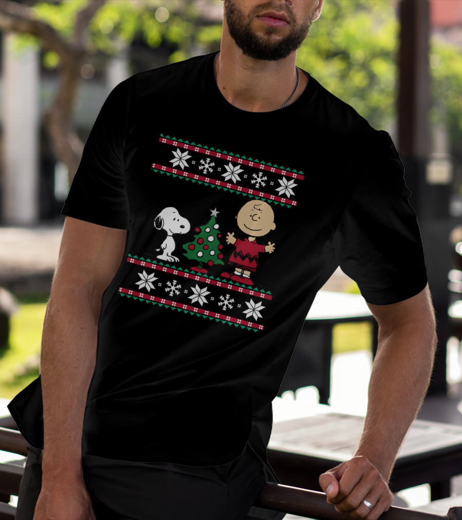 Peanuts Snoopy And Charlie Brown Christmas Snowflakes Ugly T-Shirt