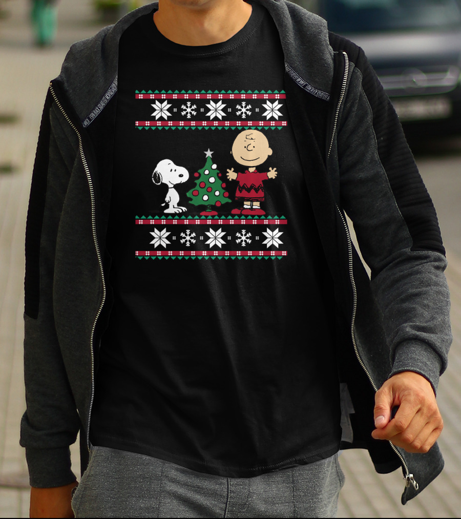 Peanuts Snoopy And Charlie Brown Christmas Snowflakes Ugly T-Shirt