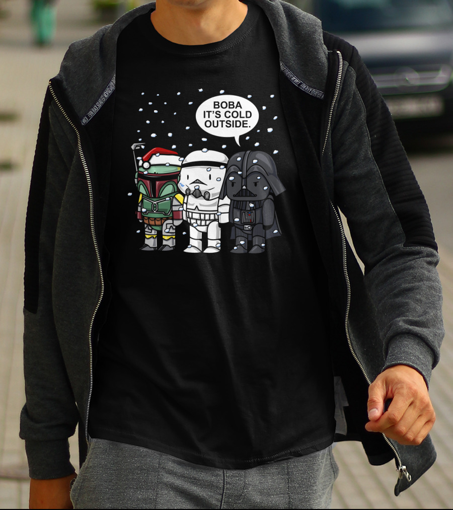 Star Wars Boba It's Cold Outside Winter Snow Darth Vader Stormtrooper Santa Hat T-Shirt